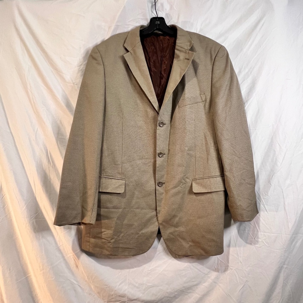 Caravelli Italy Mens Tan Brown Houndstooth 3 Button Blazer Sport Coat Regular